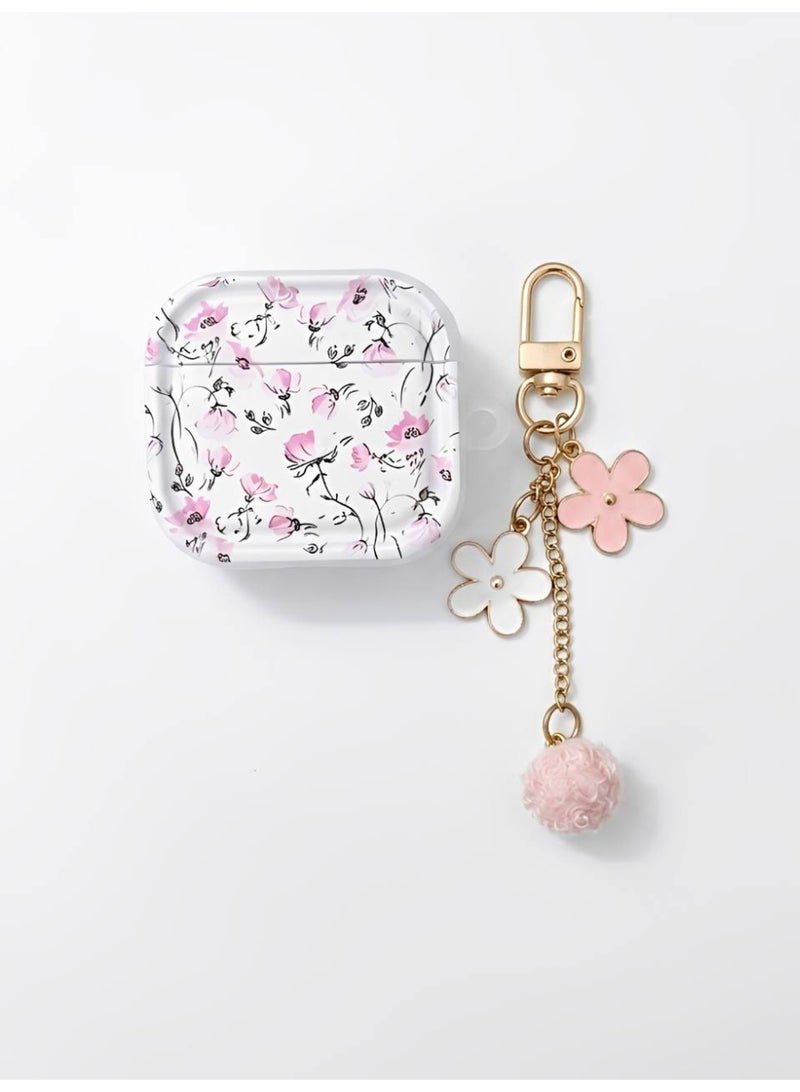 Aura Style Floral AirPods 4 Case with Keychain Charm, Clear Protective Shockproof Cover, Pink - Image 5