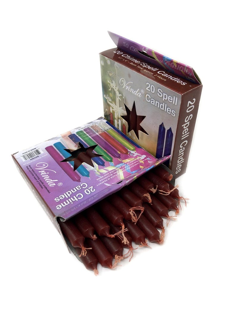 vrinda 4 Inch Mini Chime Ritual Spell Unscented Taper Candles  Set of 20 (Brown )
