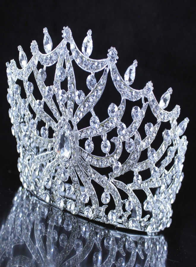 Janefashions Breathtaking Clear Austrian Rhinestone Large Tiara Crown With Hair Side Combs Silver Pageant Wedding Prom Birthday Party Beauty Queen Contest Tiara T899 - Image 4