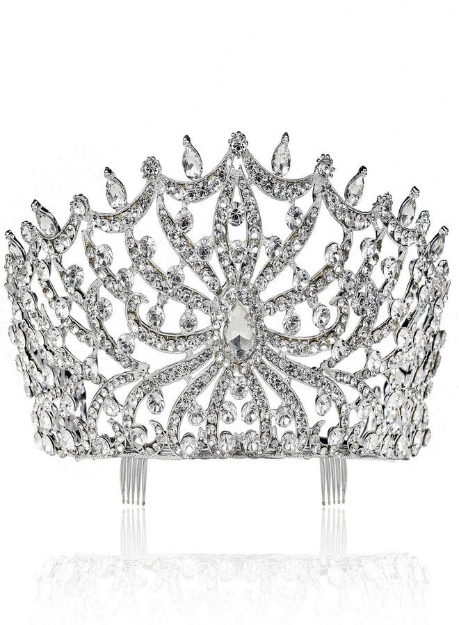 Janefashions Breathtaking Clear Austrian Rhinestone Large Tiara Crown With Hair Side Combs Silver Pageant Wedding Prom Birthday Party Beauty Queen Contest Tiara T899 - Image 1