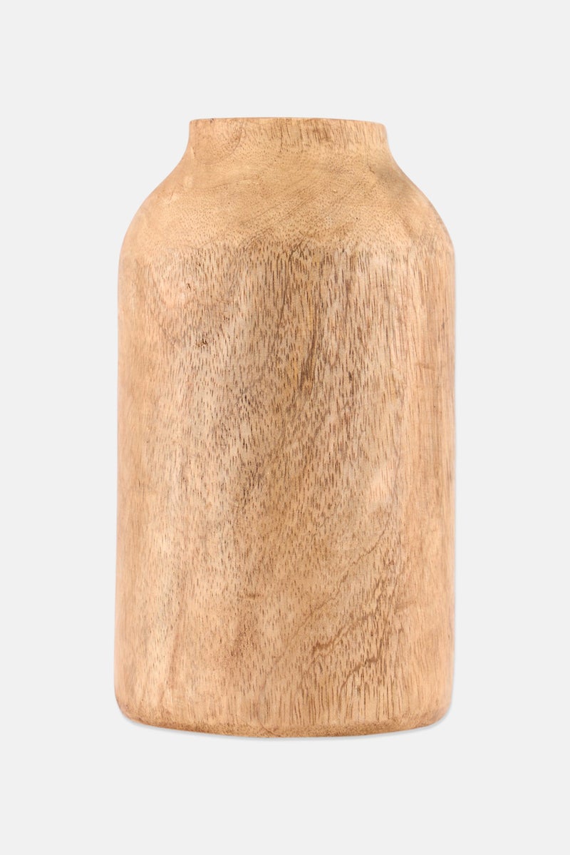 Muy Mucho Wooden Vase, Light Brown - Image 1
