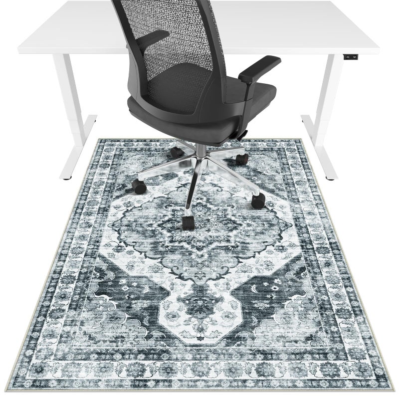 Lreedy Office Chair Mat for Hardwood FloorTile Floor36X 48 Heavy Duty Desk Chair Mat for Hard FloorsUnder Desk Rug for Rolling Computer ChairAnti SlipLow Pile Carpet FloorGrey Flower - Image 2