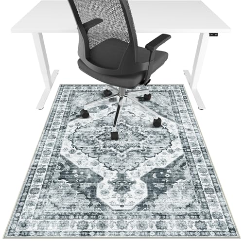 Lreedy Office Chair Mat for Hardwood FloorTile Floor36X 48 Heavy Duty Desk Chair Mat for Hard FloorsUnder Desk Rug for Rolling Computer ChairAnti SlipLow Pile Carpet FloorGrey Flower - Image 1