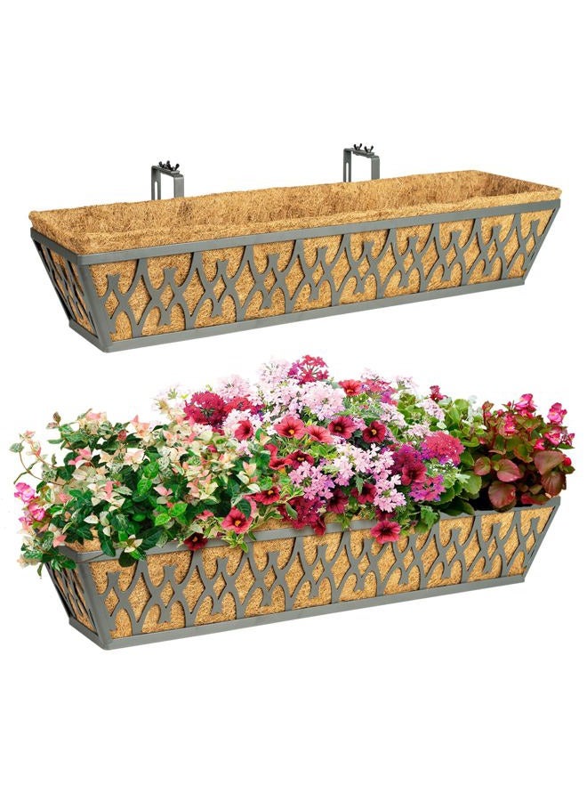 Karlliu 2 Pack 30 Inch Window Boxes Planters Railing Planter Box with Adjustable Brackets for Porch Fence Patio Balcony Hanging Flower Baskets with Coco Liners for Outdoor Garden Decor - Dark Grey - Image 1