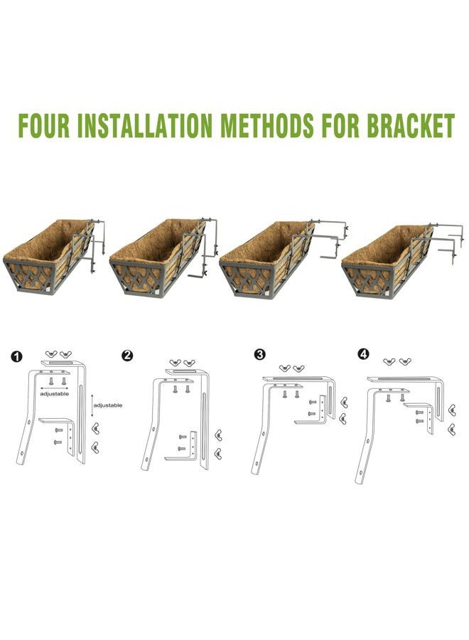 Karlliu 2 Pack 30 Inch Window Boxes Planters Railing Planter Box with Adjustable Brackets for Porch Fence Patio Balcony Hanging Flower Baskets with Coco Liners for Outdoor Garden Decor - Dark Grey - Image 5