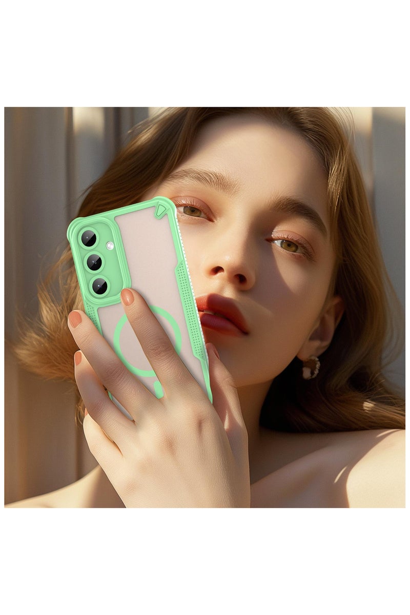 Cover For Samsung Galaxy S24 Plus Armor Glaze MagSafe Magnetic Phone Case Raised edges around the screen and camera lens help prevent scratches - Green - Image 2