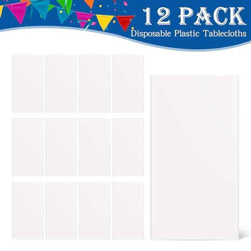 YSYJ 12 Pack White 84 Inch Disposable Plastic Tablecloths Round Table Cloth Plastic Table Cover for Parties - Image 4