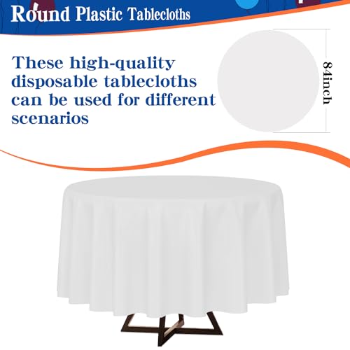 YSYJ 12 Pack White 84 Inch Disposable Plastic Tablecloths Round Table Cloth Plastic Table Cover for Parties - Image 2