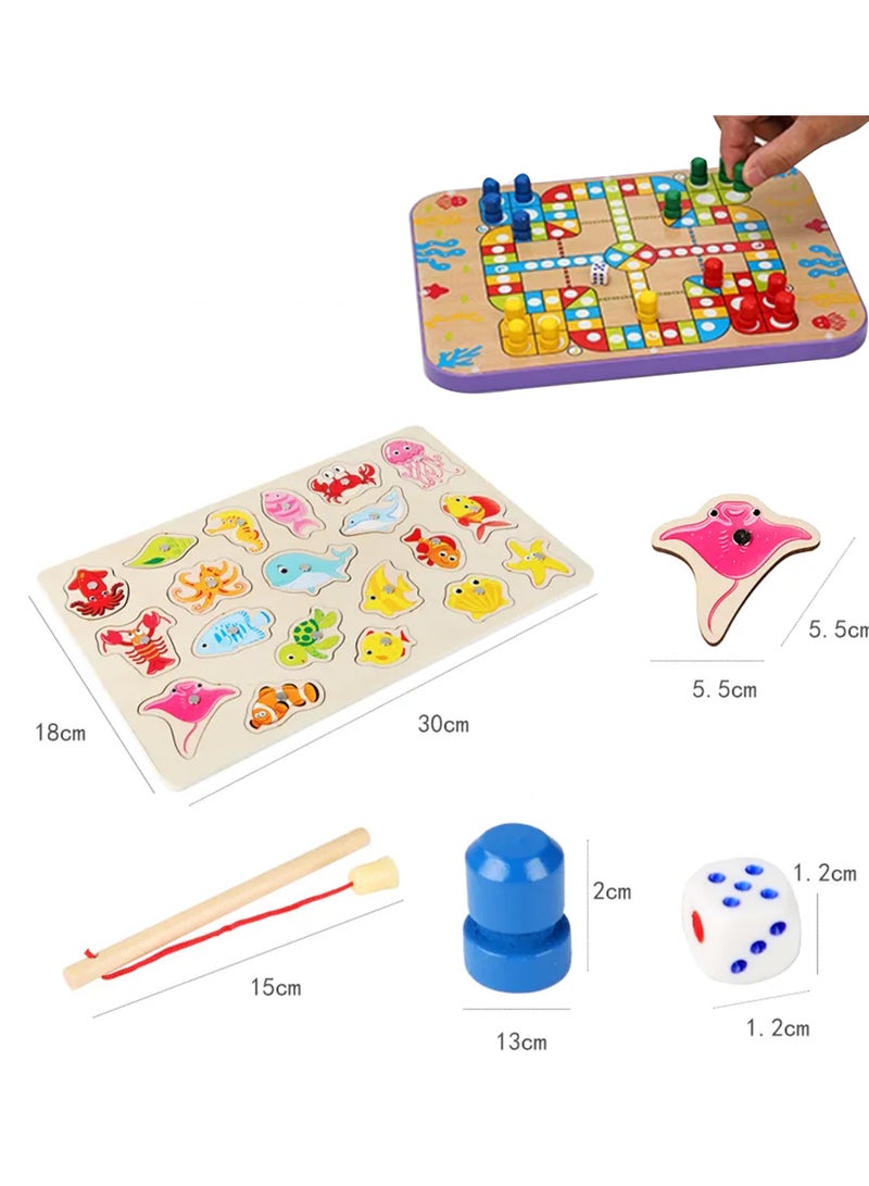 Magnetic Wooden Fishing and Ludo Board Game Toy for Toddlers Kids, Fish Catching Counting Learning Education Board Game Toy Gifts  - Image 2