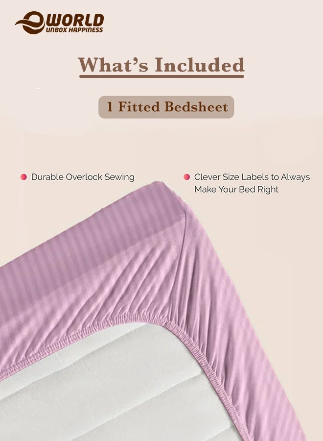 إي وورلد ملاءة سرير مزوّدة بسطح مطاطي من الألياف الدقيقة بخطوط باللون الوردي، بجيب عميق لملاءمة محكمة، قابلة للتنفس وسهلة الغسل في الغسالة لحماية مثالية، متوفرة بمقاسات كينغ وكوين وسنجل، بدون غطاء وسادة - Image 3