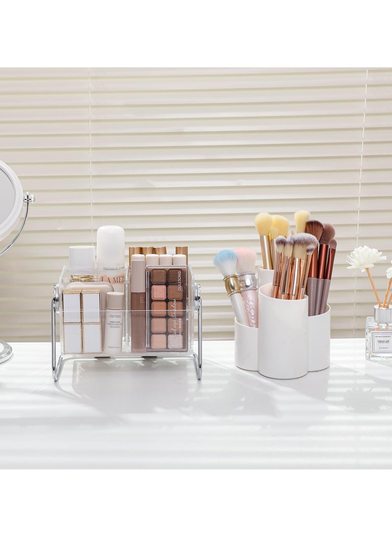 Excefore Acrylic Makeup Brush Organizer, 6 Compartment, Clear Makeup Brush Organizer, Kitchen Cutlery Holder Cosmetic Storage Office Desktop and Drawers Organizer Trays - Image 5