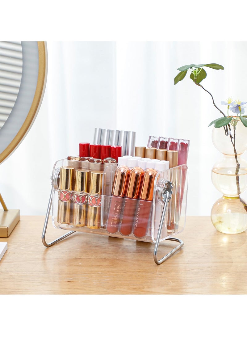 Excefore Acrylic Makeup Brush Organizer, 6 Compartment, Clear Makeup Brush Organizer, Kitchen Cutlery Holder Cosmetic Storage Office Desktop and Drawers Organizer Trays - Image 3