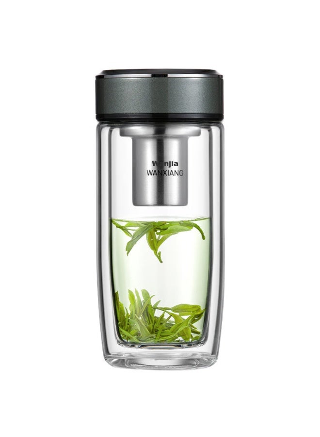 Wanxiang Double-layer Curved Glass Cup For Men And Women, V270 With Filter, Water Cup, Olive Green, 360ml, Portable, Car-mounted Tea Infuser - Image 4
