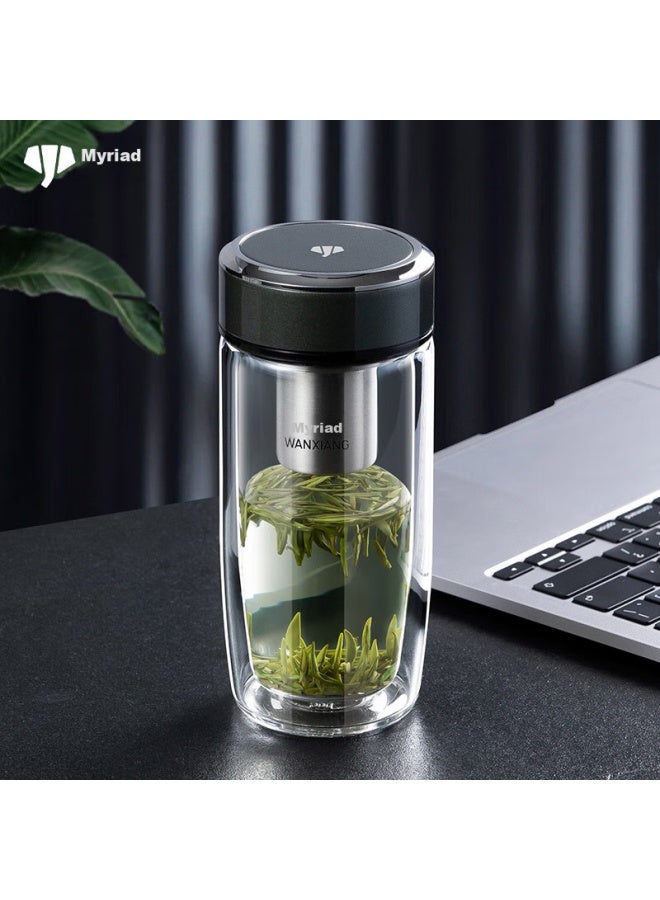 Wanxiang Double-layer Curved Glass Cup For Men And Women, V270 With Filter, Water Cup, Olive Green, 360ml, Portable, Car-mounted Tea Infuser - Image 1