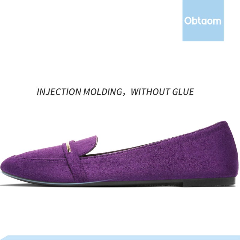 Obtaom Women's Pointy Toe Loafer Flat Comfortable Faux Suede Work Shoes,Cute Penny Loafer Slip On Ballet Flat(Purple US8) - Image 3