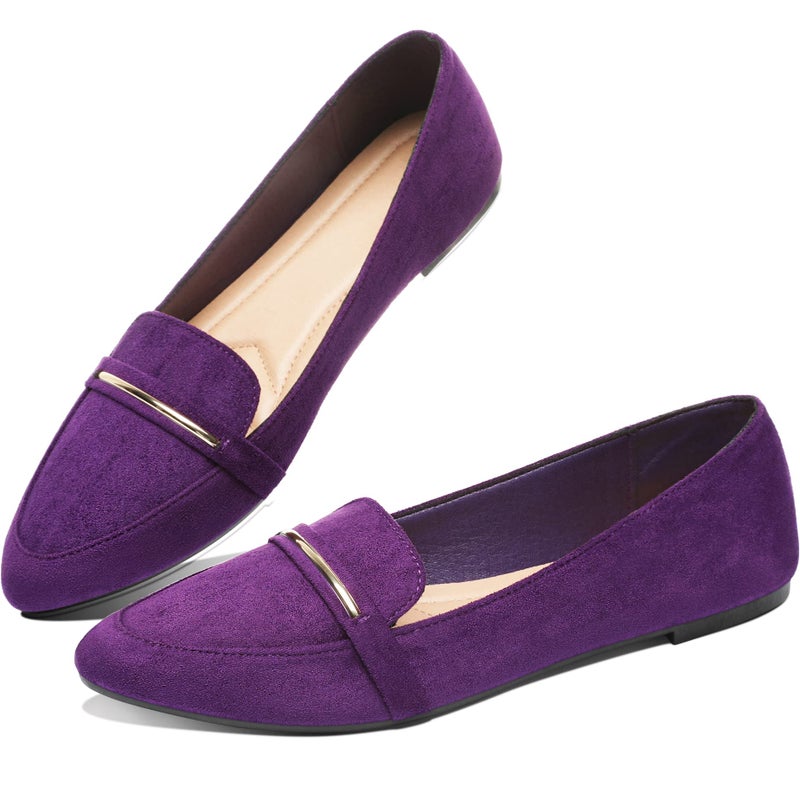 Obtaom Women's Pointy Toe Loafer Flat Comfortable Faux Suede Work Shoes,Cute Penny Loafer Slip On Ballet Flat(Purple US8) - Image 1