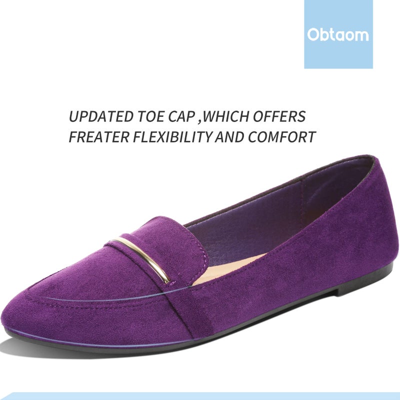 Obtaom Women's Pointy Toe Loafer Flat Comfortable Faux Suede Work Shoes,Cute Penny Loafer Slip On Ballet Flat(Purple US8) - Image 4
