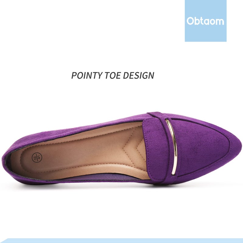 Obtaom Women's Pointy Toe Loafer Flat Comfortable Faux Suede Work Shoes,Cute Penny Loafer Slip On Ballet Flat(Purple US8) - Image 5
