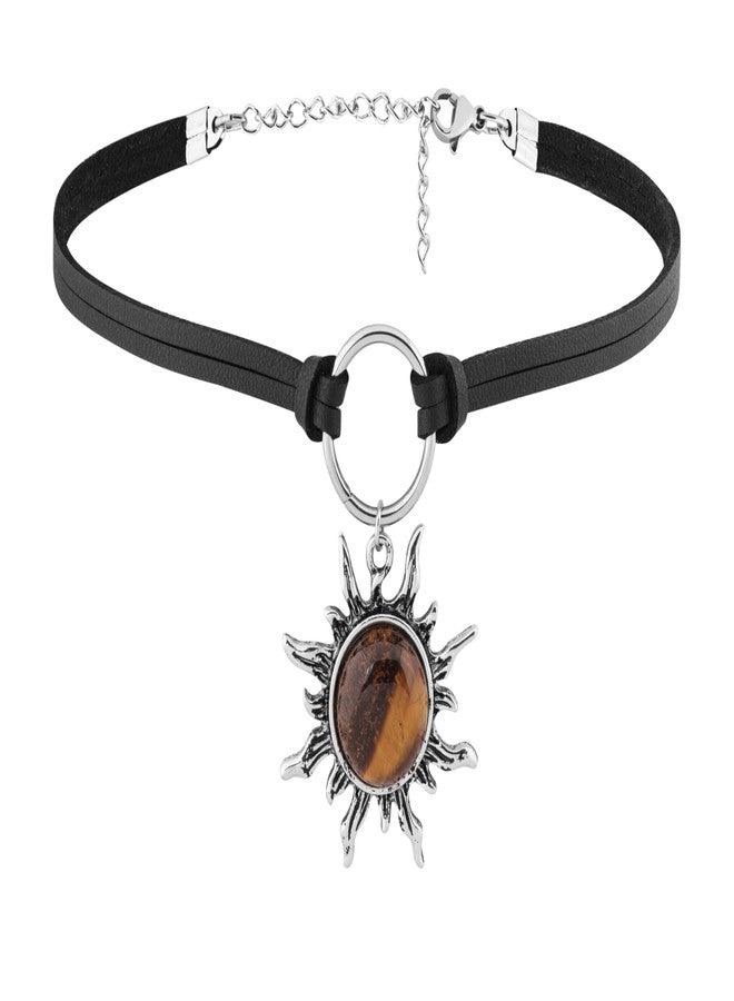 Sacina Gothic Boho Brown Celestial Sun Choker, Black Choker, Boho Goth Necklace, Halloween Christmas Jewelry Gift For Women - Image 1