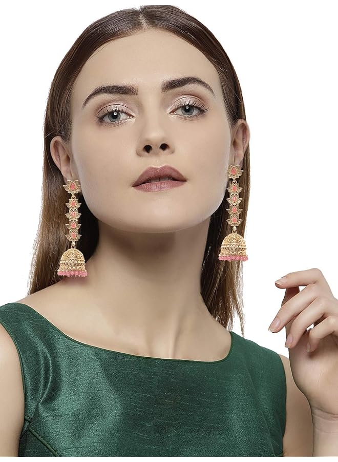 erorex Lotus Jhumki Earrings For Women Golden Zpfk9647  - Image 3