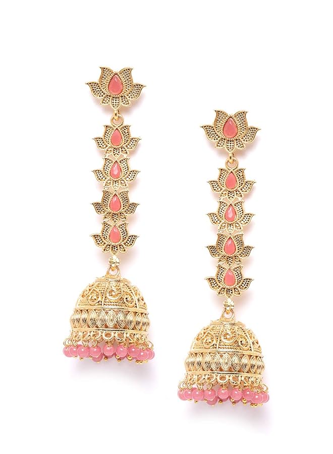erorex Lotus Jhumki Earrings For Women Golden Zpfk9647  - Image 1