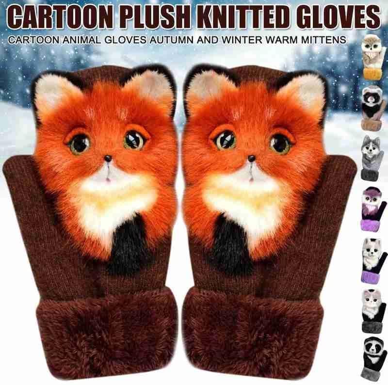 Cute Winter Animal Gloves, New Cute Animal Mittens, Hand-Knitted Pet Gloves, Handmade Knitted Plush Animal Mittens - Image 1