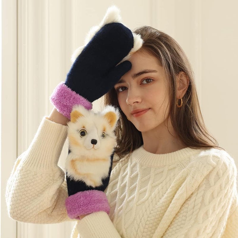 Cute Winter Animal Gloves, New Cute Animal Mittens, Hand-Knitted Pet Gloves, Handmade Knitted Plush Animal Mittens - Image 4