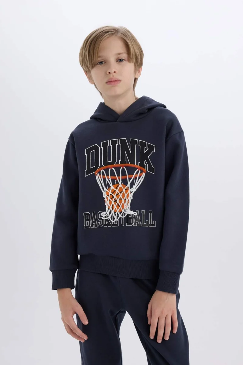 DeFacto Boy's 2-Piece Set Hooded Printed Sweatshirt Elastic Waist Leg Tracksuit Bottoms B0410A824CW