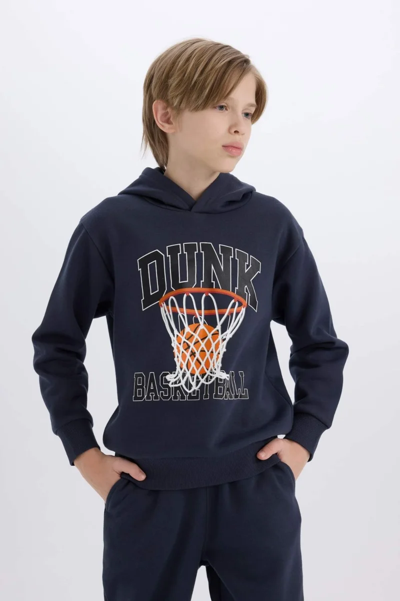 DeFacto Boy's 2-Piece Set Hooded Printed Sweatshirt Elastic Waist Leg Tracksuit Bottoms B0410A824CW
