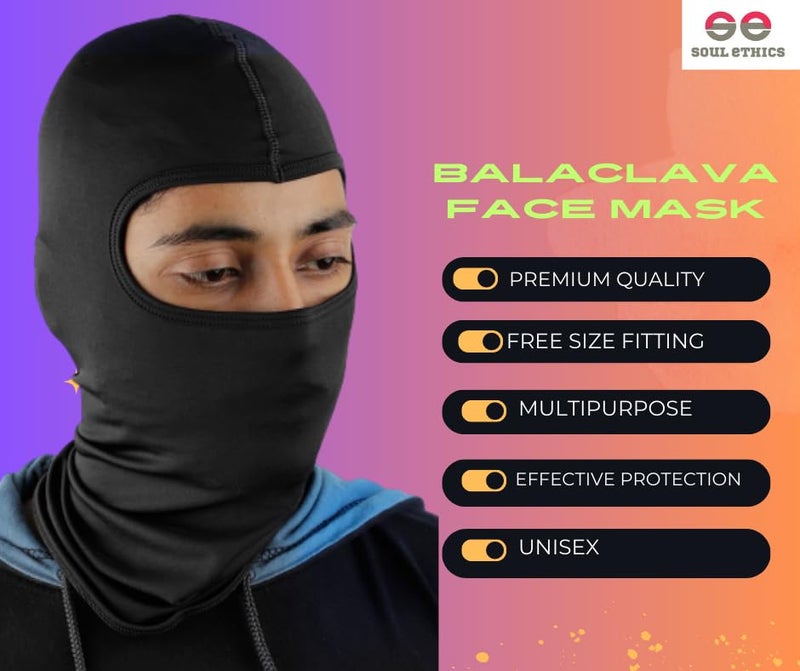 SOUL eTHICS Unisex Premium Spandex Breathable, Stretchable Full Face Mask For Winter, Dust, Cold, Protection, Bike Riding, Helmet Cap, and All Other Outdoor Activities Black, Free Size - Image 2