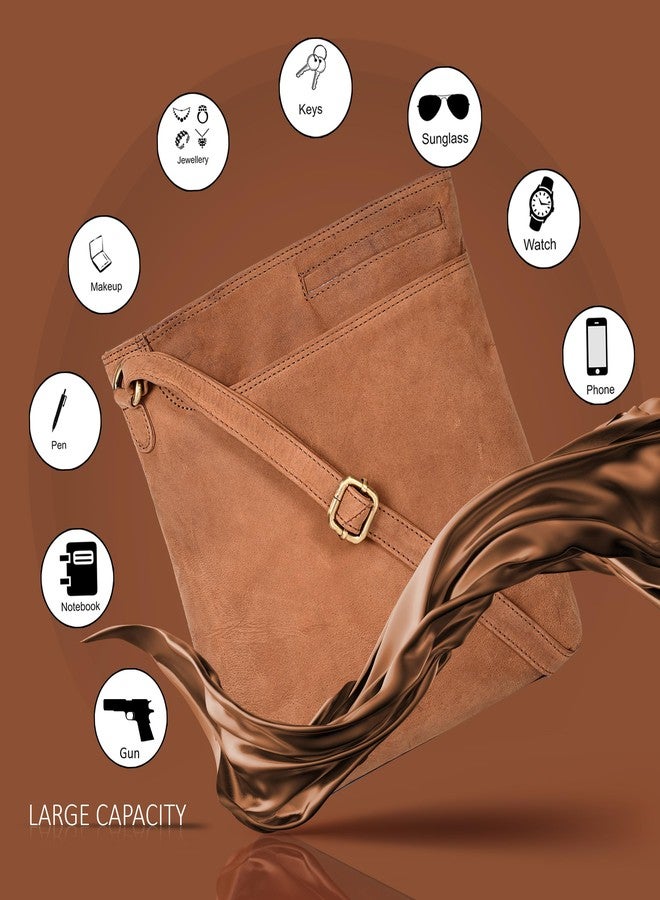 Ozora Multi Pockets Handmade Leather Crossbody Handbags & Sling Bag for Men & Women with Detachable Holster (Cognac Hunter) - Image 4