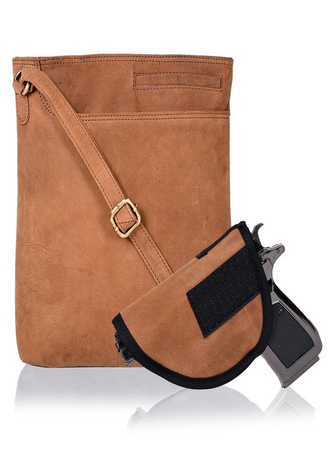 Ozora Multi Pockets Handmade Leather Crossbody Handbags & Sling Bag for Men & Women with Detachable Holster (Cognac Hunter) - Image 1