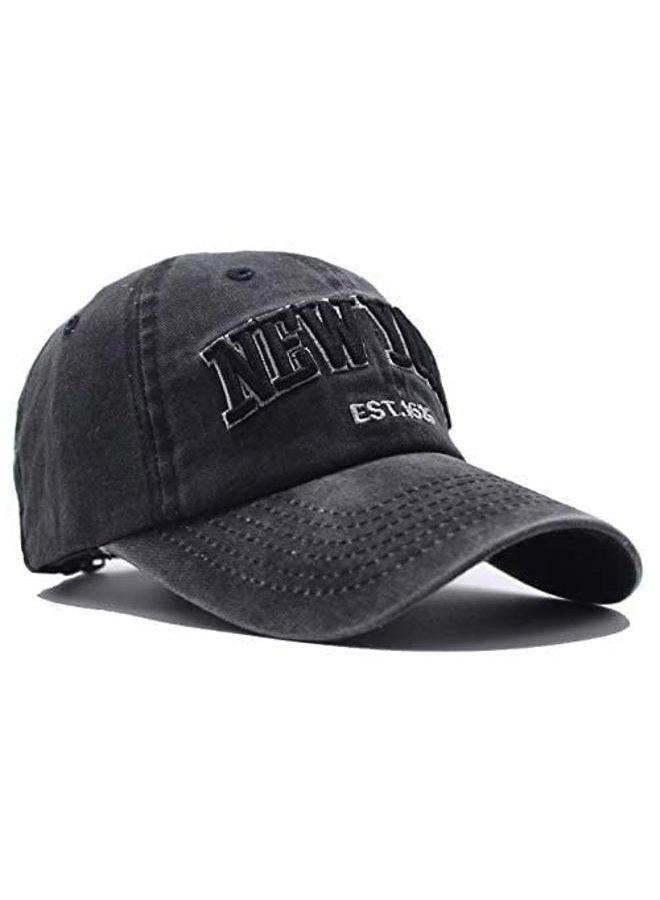 UTOWO New York Distressed Baseball Cap for Women Men, Washed Cotton Sun Dad Hat, Black, One size - Image 3
