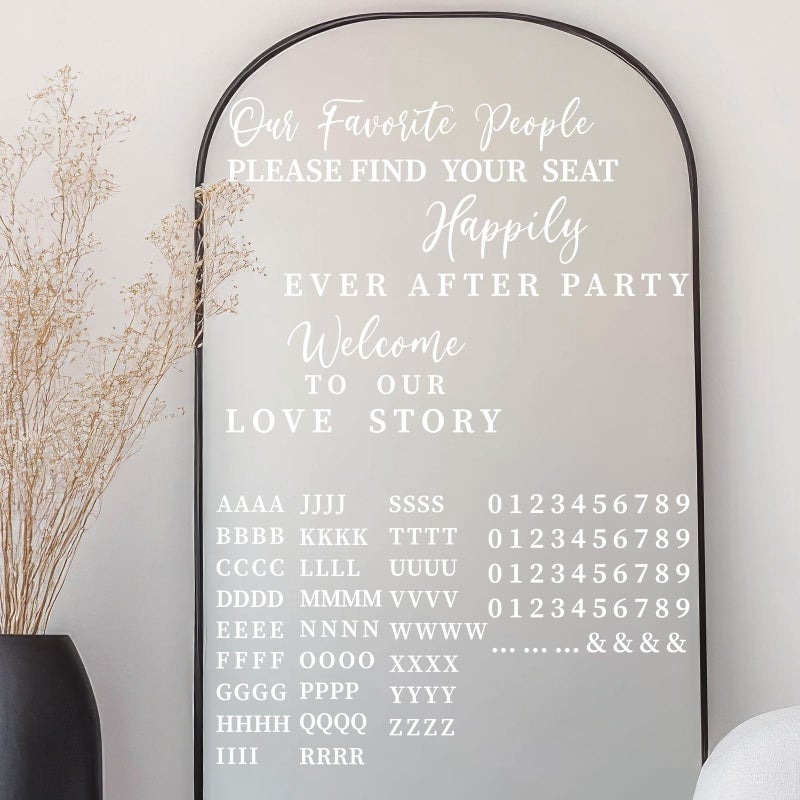 MotiMind 4 Pcs Wedding Mirror Welcome Sign Decal Seating Chart Stickers DIY Wedding Party Supplies Removable Vinyl Letter Decals for Bridal Shower Marriage ReceptionWelcomeWhite - Image 2
