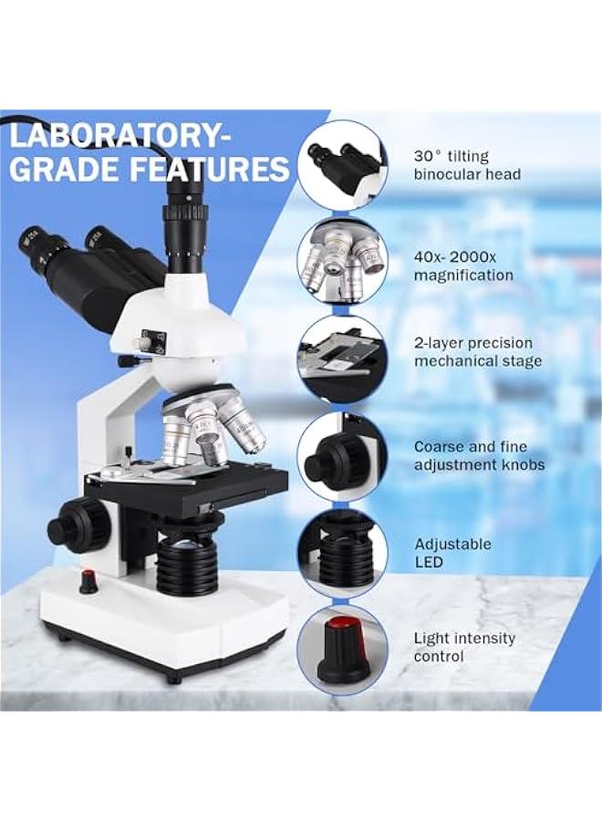 Arabest Compound Trinocular Microscope, 40X-5000X Magnification, Research Grade Professional Microscope with USB Camera and Mechanical Stage, Microscope for Adults - Image 5