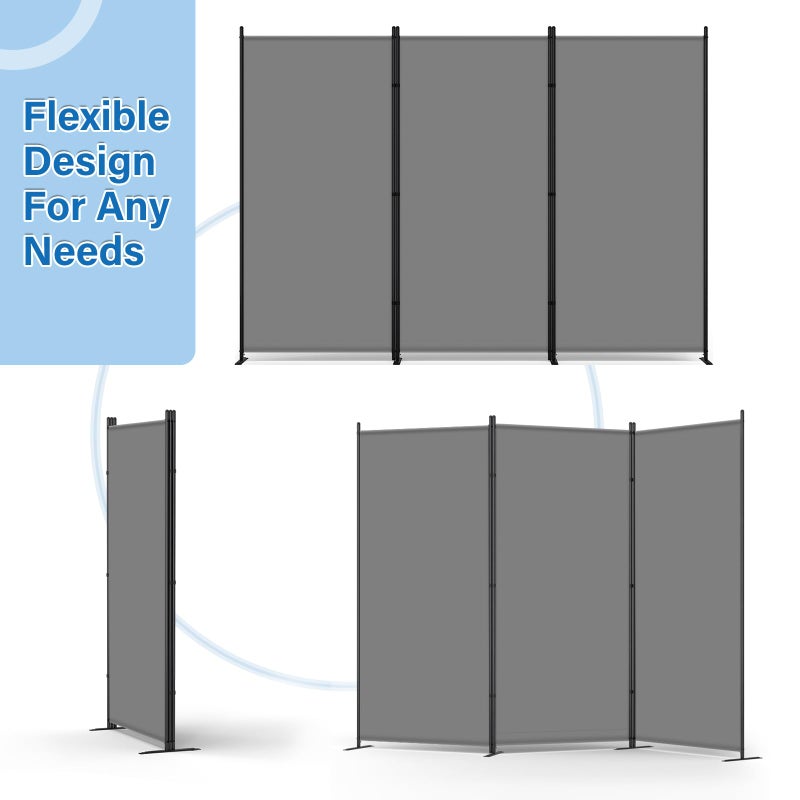 AKTOP Room Divider 3 Panel, Folding Fabric Wall Divider for Room Separation, Portable Room Partitions and Dividers 103"W x 70''H, Freestanding Privacy Screen for Office, Dorm, Studio, Classroom, Grey - Image 4