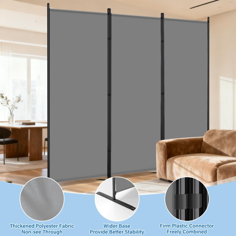 AKTOP Room Divider 3 Panel, Folding Fabric Wall Divider for Room Separation, Portable Room Partitions and Dividers 103"W x 70''H, Freestanding Privacy Screen for Office, Dorm, Studio, Classroom, Grey - Image 5