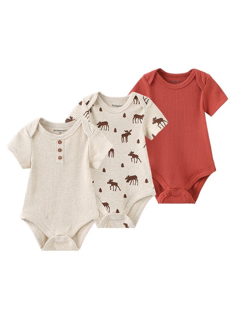 3-Piece Set Of Pure Cotton Jumpsuits For Infants And Young Children With Short Sleeves And Crawling Clothes - Image 1