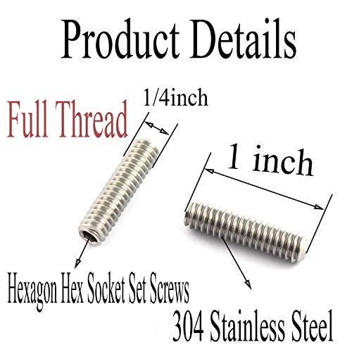 Pro Bamboo Kitchen 20PCS 1/4-20x1" Hexagon Hex Socket Set Screws 304 Stainless Steel Full Thread Cup Point Grub Screws - Image 5