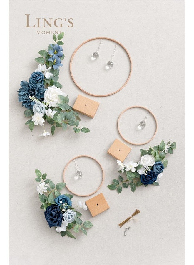 Ling's moment Ling's Moment Crystal Wooden Hoop Wreath Floral Centerpieces for Sweetheart Table, Head Table, Ceremony Reception Artificial Flowers Decorations, Assemble Required - Dusty Blue &Navy  - Image 5