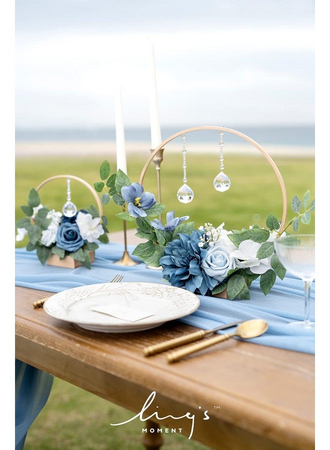 Ling's moment Ling's Moment Crystal Wooden Hoop Wreath Floral Centerpieces for Sweetheart Table, Head Table, Ceremony Reception Artificial Flowers Decorations, Assemble Required - Dusty Blue &Navy  - Image 2