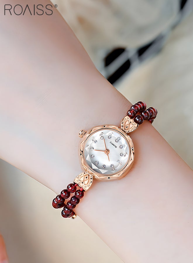 roaiss Women's Light Luxury Pearl Band Watch, Analog Display Round Dial with Rhinestone Decoration, Simple Waterproof Bracelet Quartz Wristwatch, as Gift for Ladies - Image 2