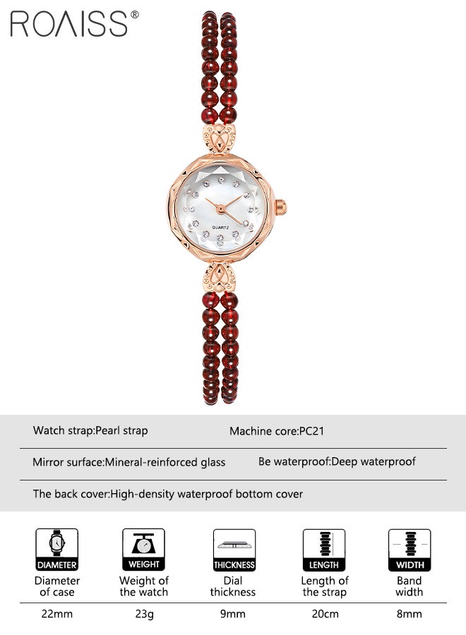 roaiss Women's Light Luxury Pearl Band Watch, Analog Display Round Dial with Rhinestone Decoration, Simple Waterproof Bracelet Quartz Wristwatch, as Gift for Ladies - Image 4