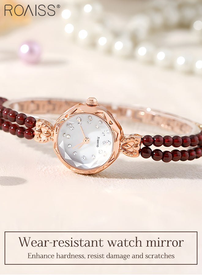 roaiss Women's Light Luxury Pearl Band Watch, Analog Display Round Dial with Rhinestone Decoration, Simple Waterproof Bracelet Quartz Wristwatch, as Gift for Ladies - Image 3