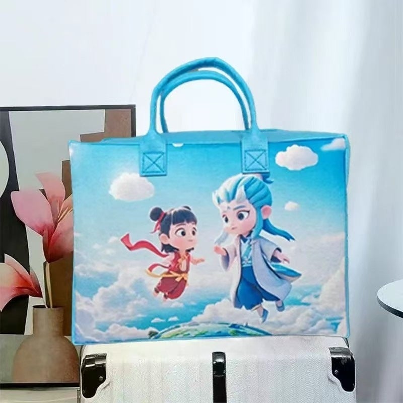 Felt Storage Cartoon Travel Bag Large Capacity Essential Storage Bag for Going Out Luggage Bag Trolley Case Can Be Used as a Suitcase Earth nezha