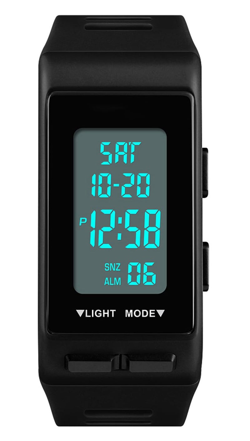 Reginald Watches for Men Digital Sports Black Rectangular Watches Waterproof EL Light Screen Large Face Military Luminous Stopwatch Alarm Clock Outdoor Watch (Black) - Image 1