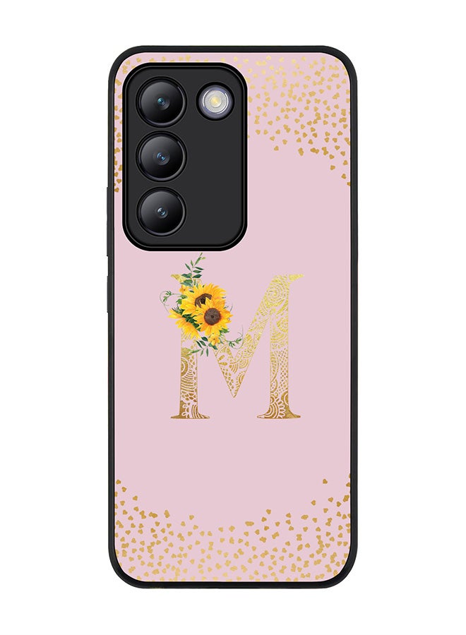 Stylizedd Rugged Black edge case for Vivo V30 Lite 5G, Flexible Cover -  Custom Monogram Initial Letter Mandala Floral Pattern Alphabet - M  (Pink )  - Image 1