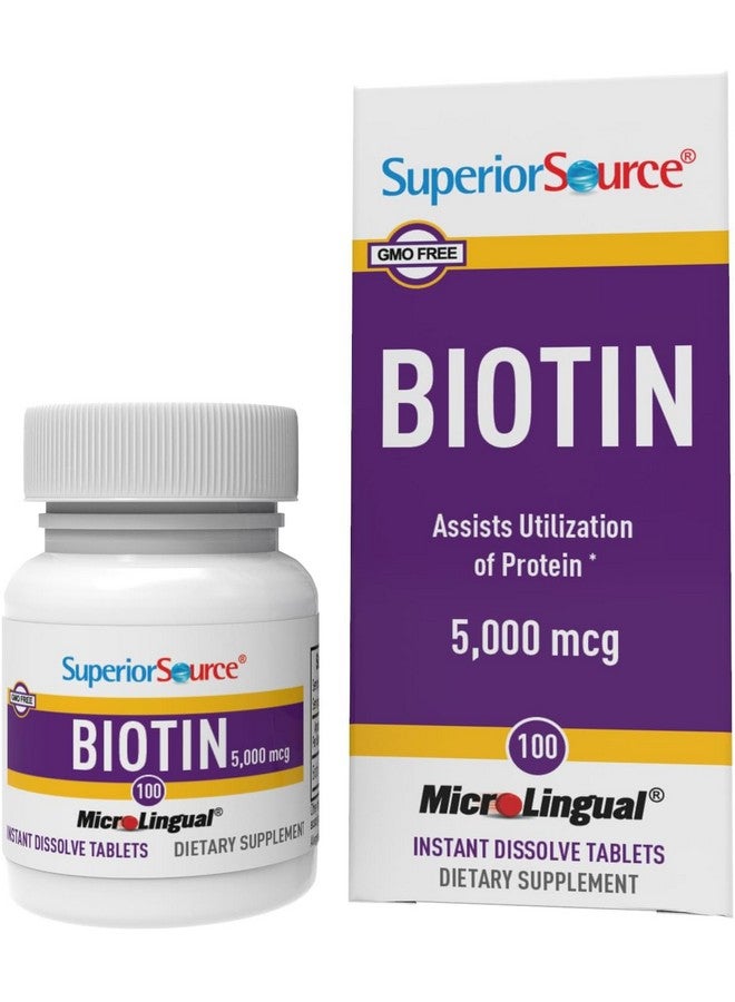 Superior Source Superior Source Biotin 5000 mcg. Under The Tongue Quick Dissolve MicroLingual Tablets, 100 Count, Supports Healthy Hair, Skin, and Nail Growth, Helps Support Energy Metabolism, Non-GMO  - Image 1