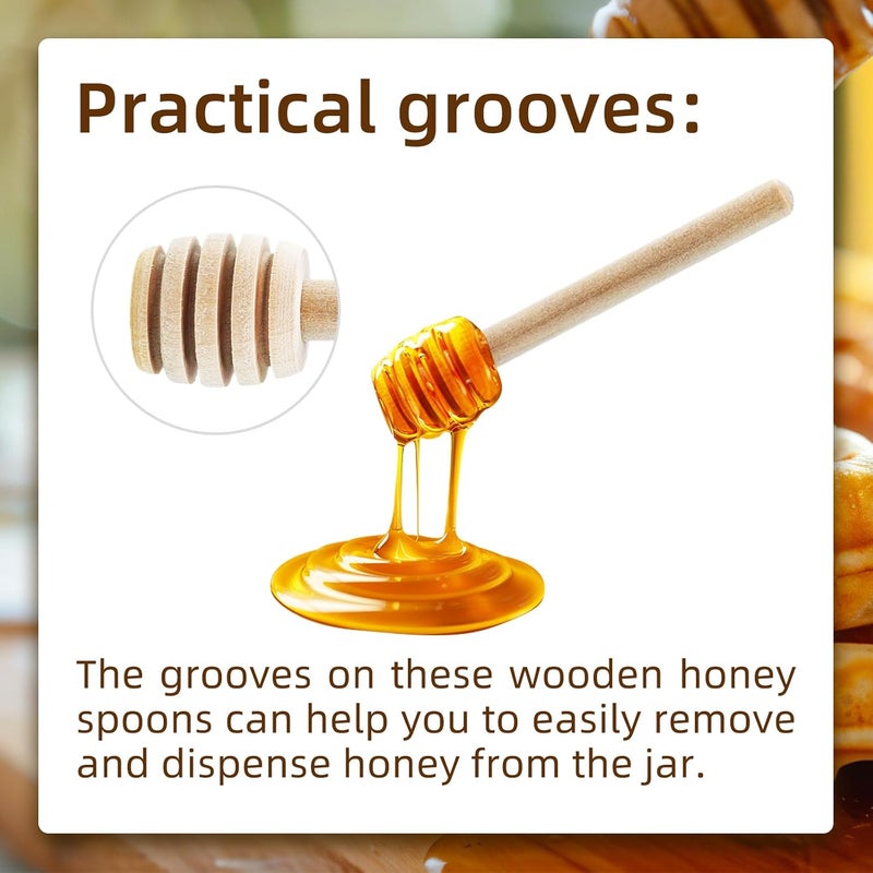 Flylin 50Pcs Wooden Honey Dipper Stick, 3.3 Inch Honey Stirrer Honey Wand Small Honeycomb Stick, Portable Honey Spoons for Honey Jar Dispense Drizzle Honey and Wedding Party - Image 4
