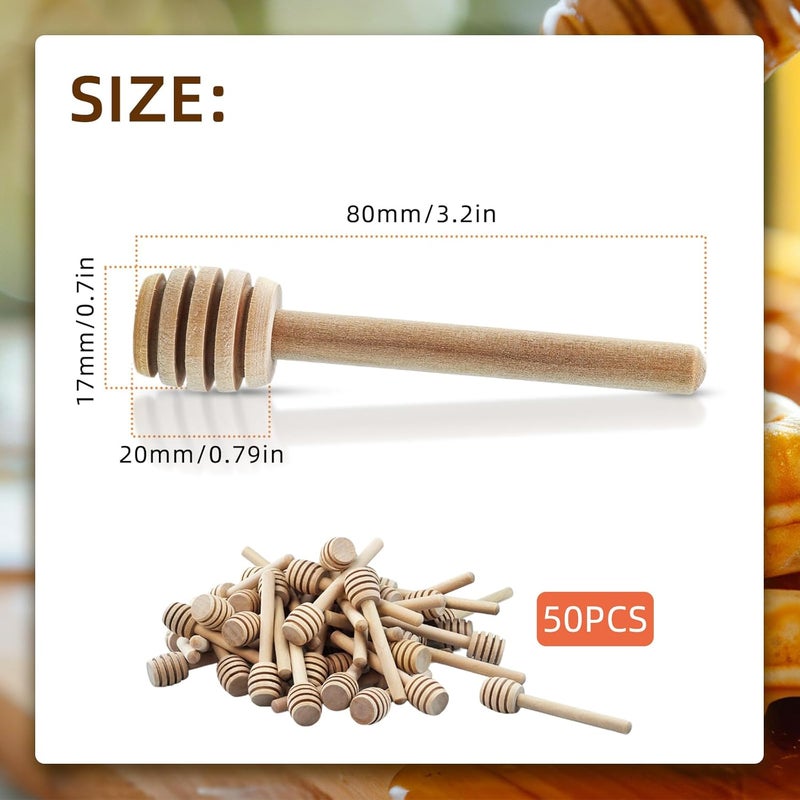 Flylin 50Pcs Wooden Honey Dipper Stick, 3.3 Inch Honey Stirrer Honey Wand Small Honeycomb Stick, Portable Honey Spoons for Honey Jar Dispense Drizzle Honey and Wedding Party - Image 3